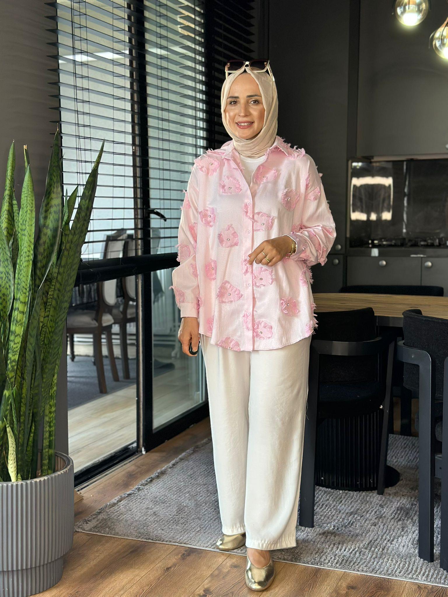 24324 DÜĞME DETAYLI GÖMLEK PEMBE 