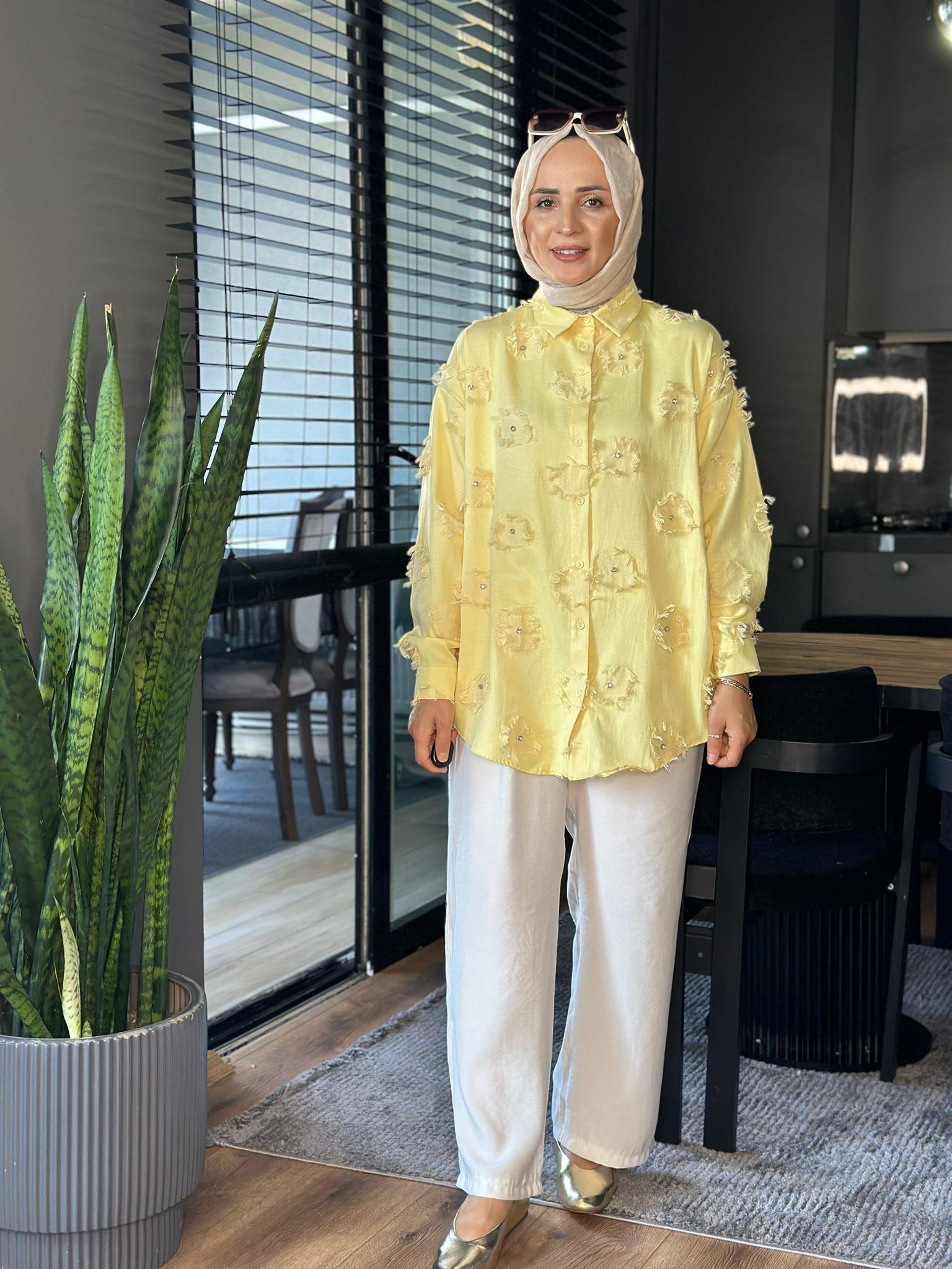 24324 DÜĞME DETAYLI GÖMLEK SARI 