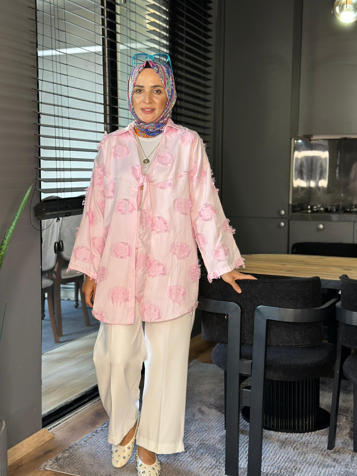 24326 PÜSKÜLLÜ KİMONO PEMBE 