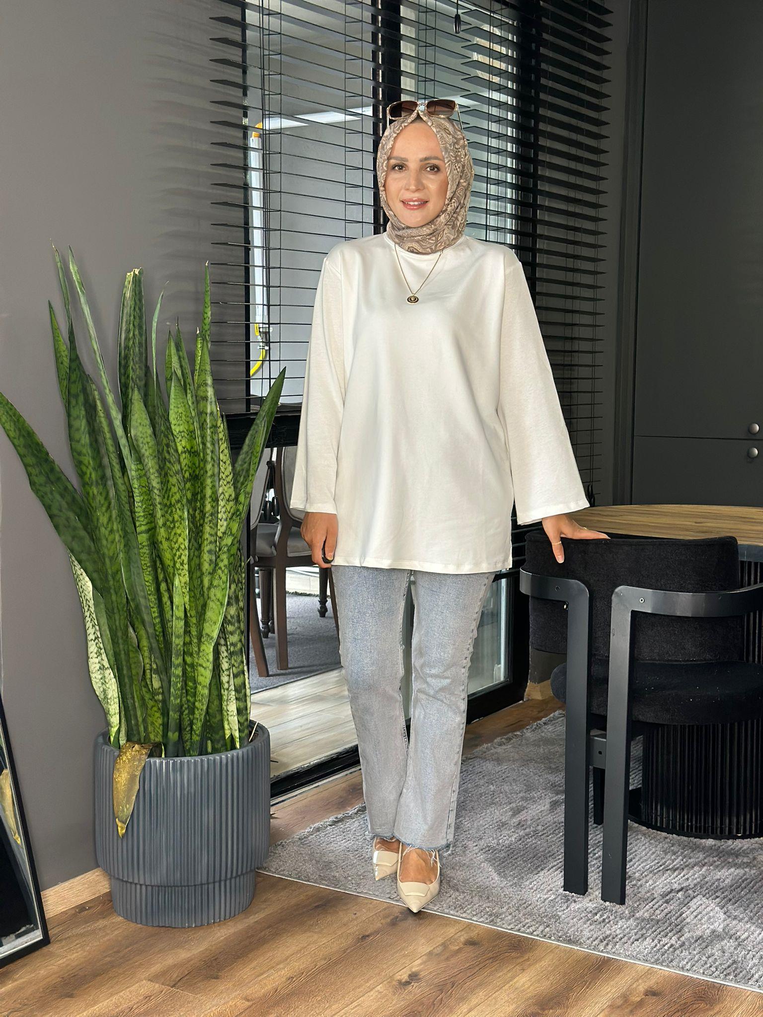 24332 TEK İPLİK BEYAZ TUNİK STD