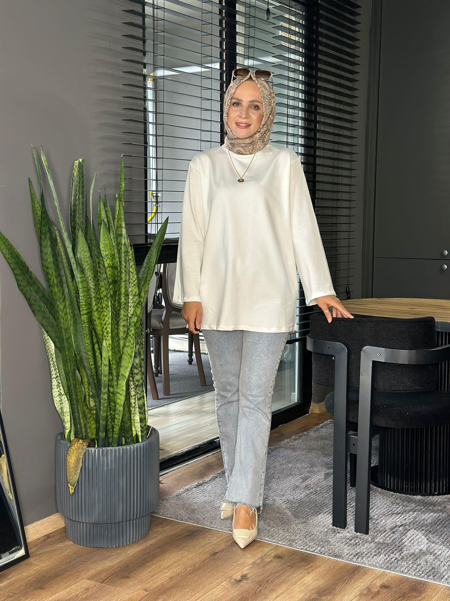 24332 TEK İPLİK BEYAZ TUNİK STD