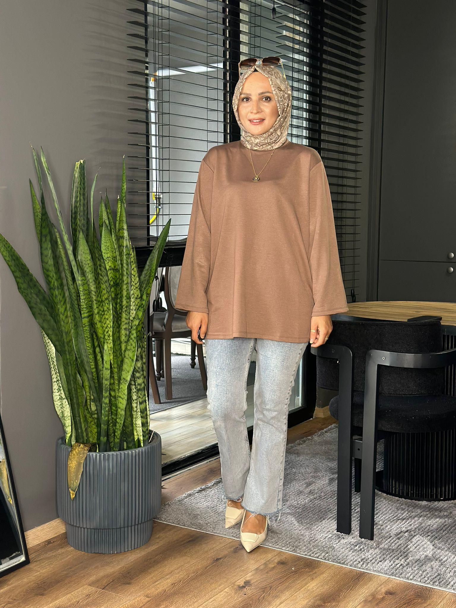 24332 TEK İPLİK KAHVE TUNİK STD