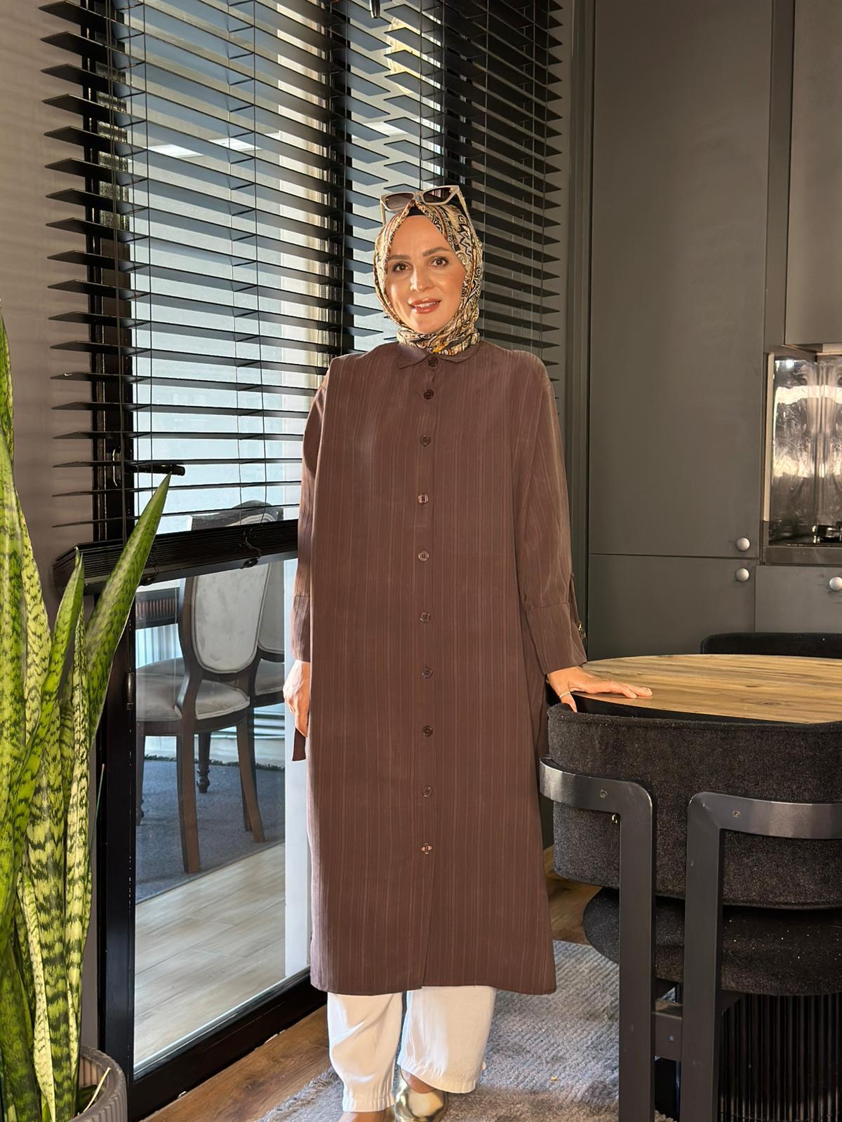 24333 KEMERLİ UZUN KAP KAHVERENGİ S-M 