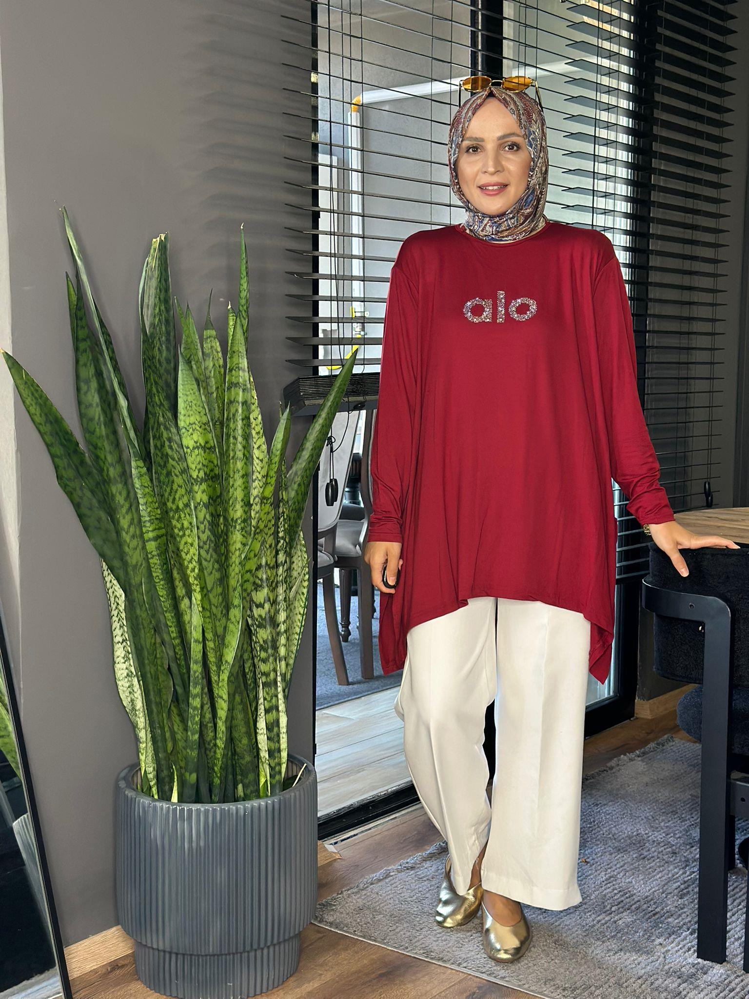 24341 TAŞLI ALO TUNİK BORDO STANDART