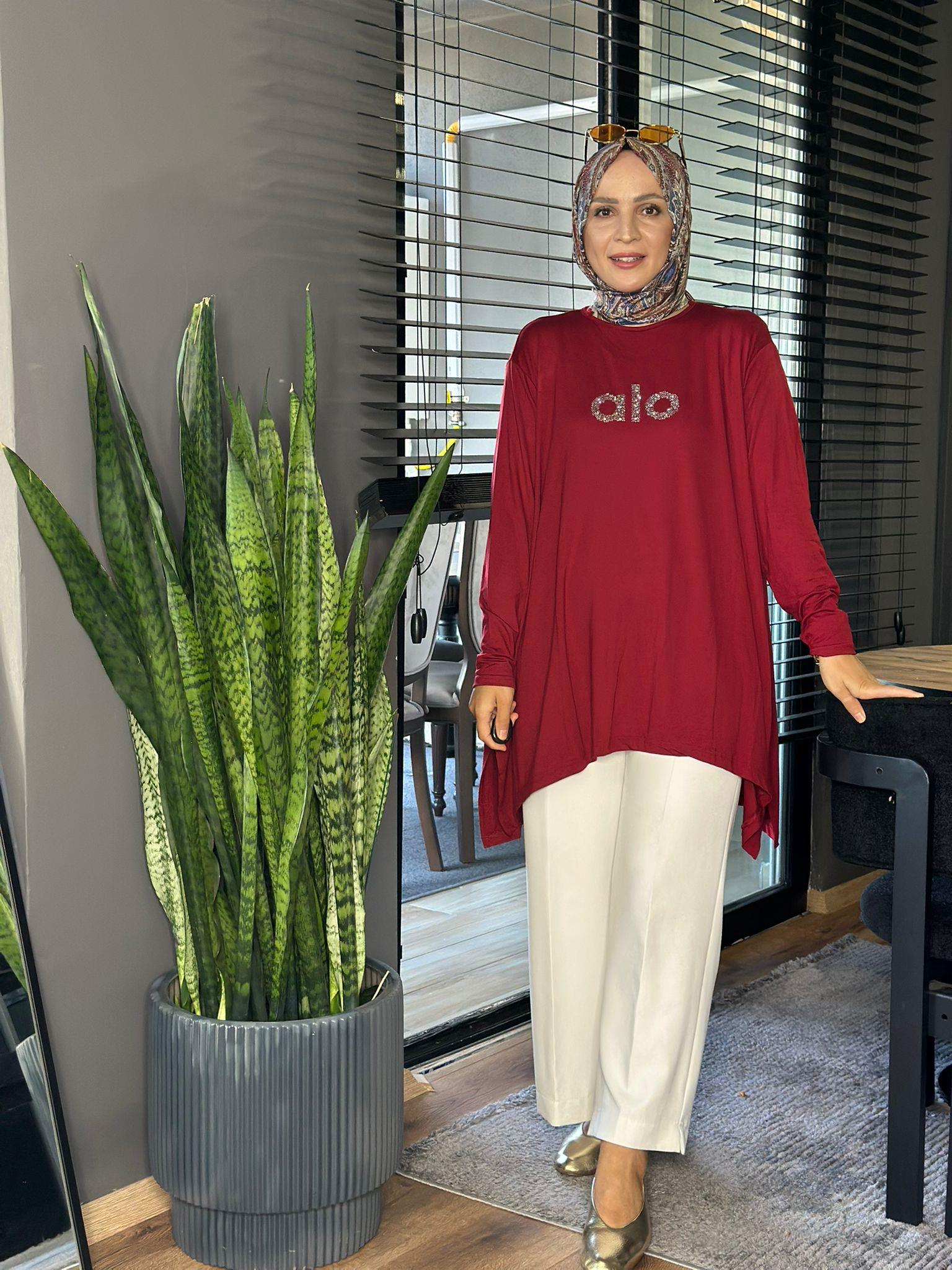 24341 TAŞLI ALO TUNİK BORDO STANDART