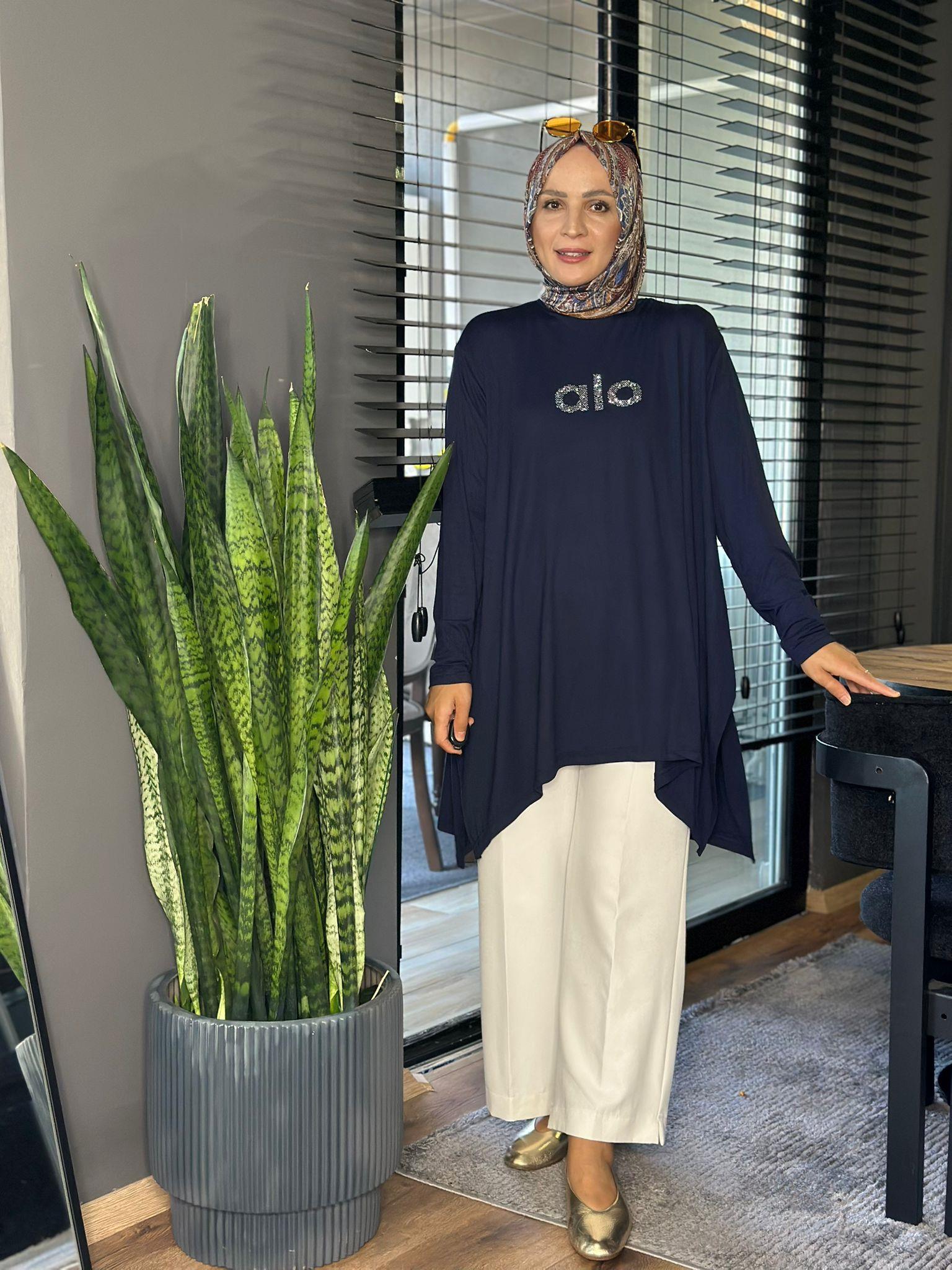 24341 TAŞLI ALO TUNİK LACİVERT STANDART