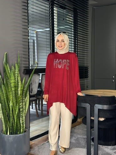24342 TAŞLI HOPE TUNİK BORDO