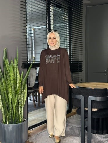 24342 TAŞLI HOPE TUNİK KAHVERENGİ 
