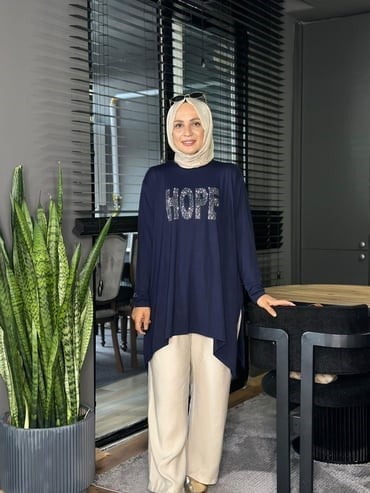 24342 TAŞLI HOPE TUNİK LACİVERT