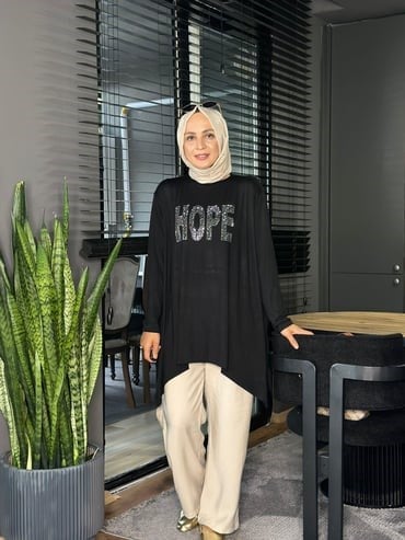 24342 TAŞLI HOPE TUNİK SİYAH