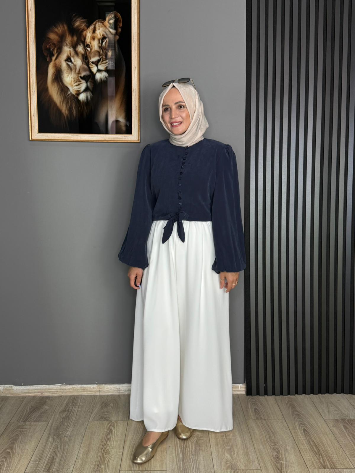 24399 BEL BÜZGÜ DETAY GÖMLEK LACİVERT   