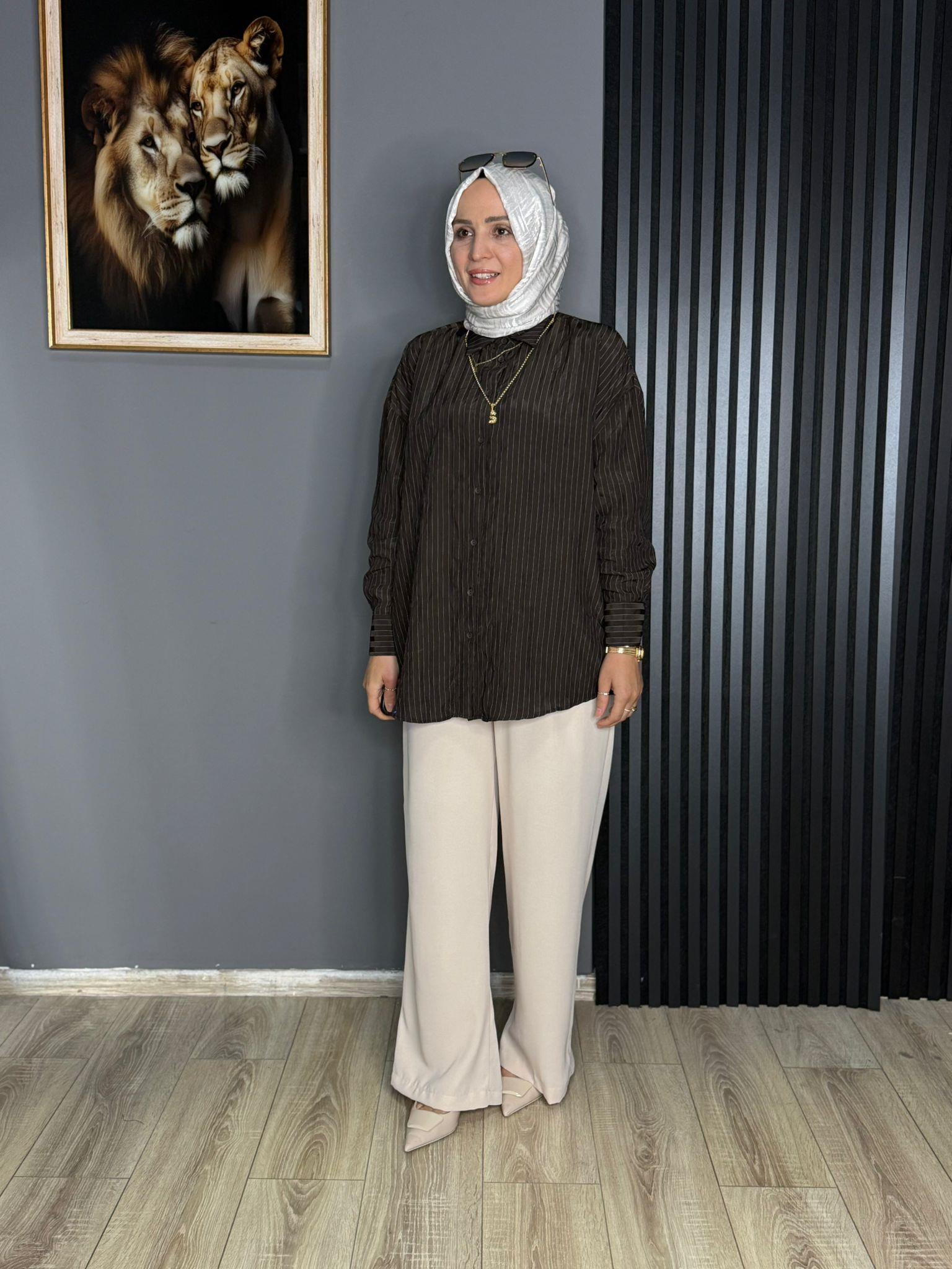 24419 ÇİZGİLİ GÖMLEK KAHVERENGİ 