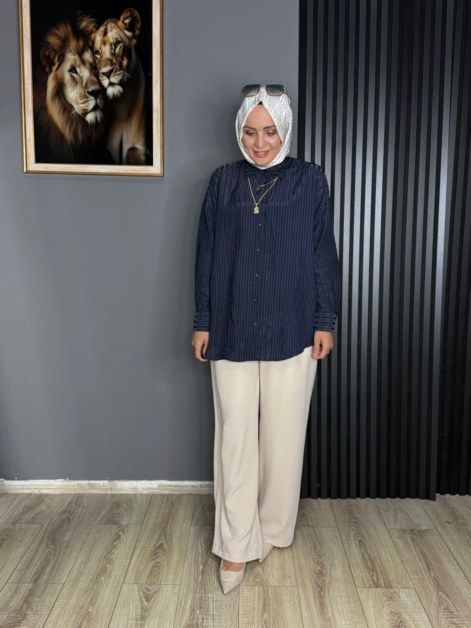 24419 ÇİZGİLİ GÖMLEK LACİVERT 