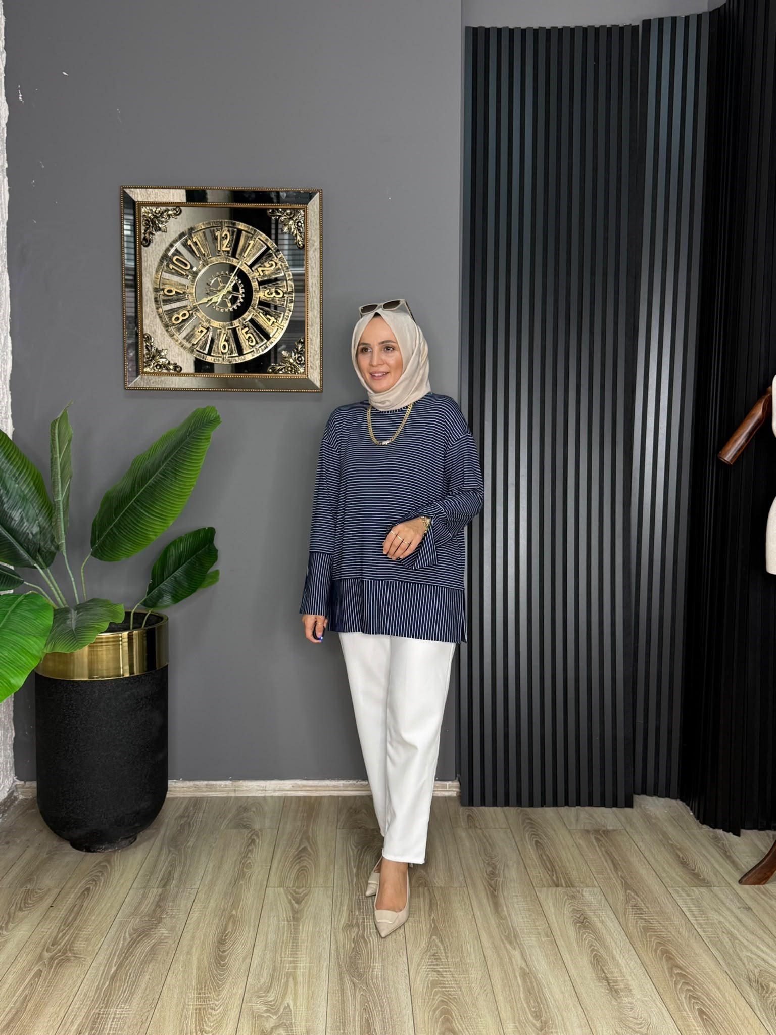 24438 NEVA ÇİZGİLİ TUNİK LACİVERT 