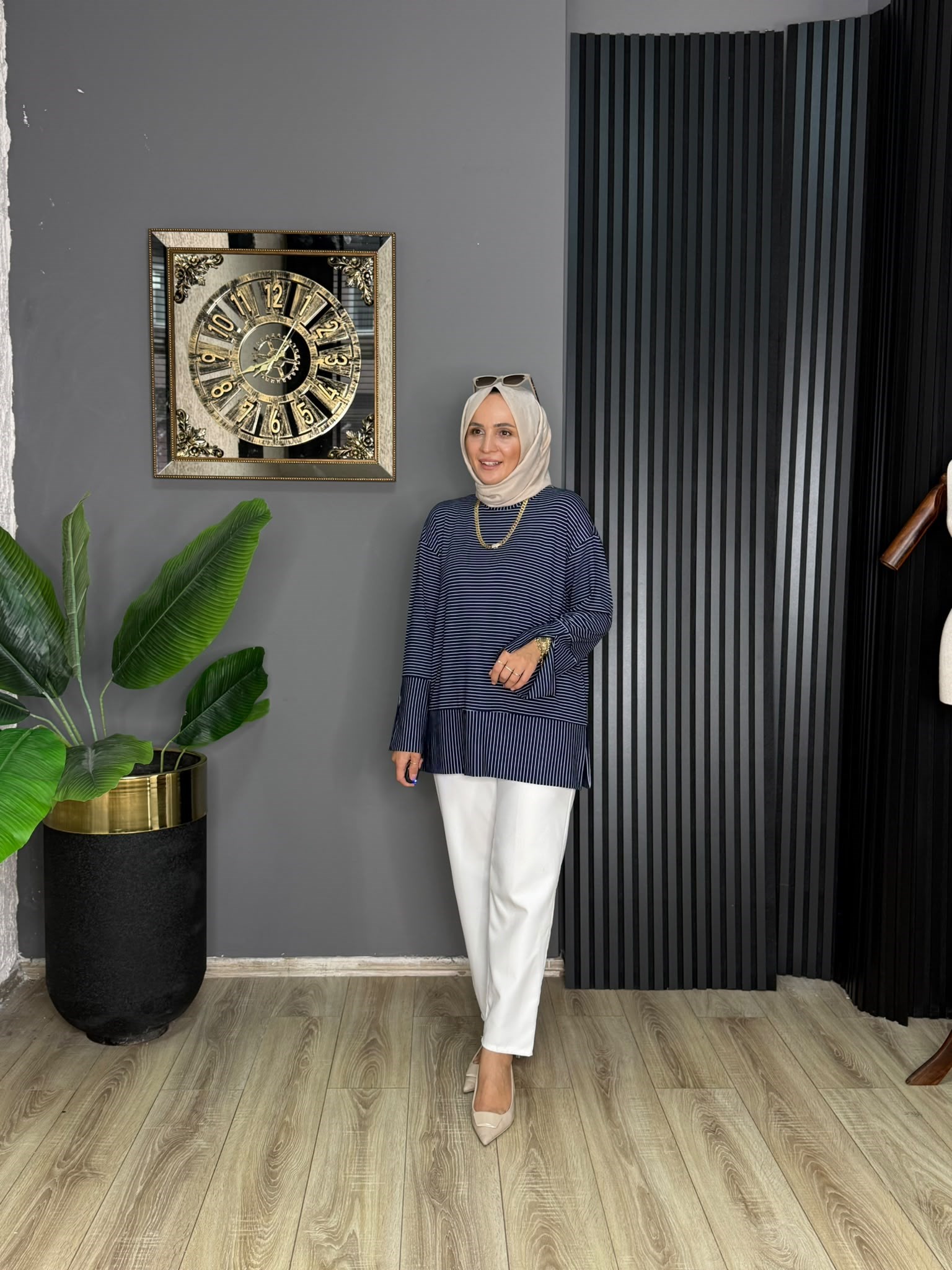 24438 NEVA ÇİZGİLİ TUNİK LACİVERT 