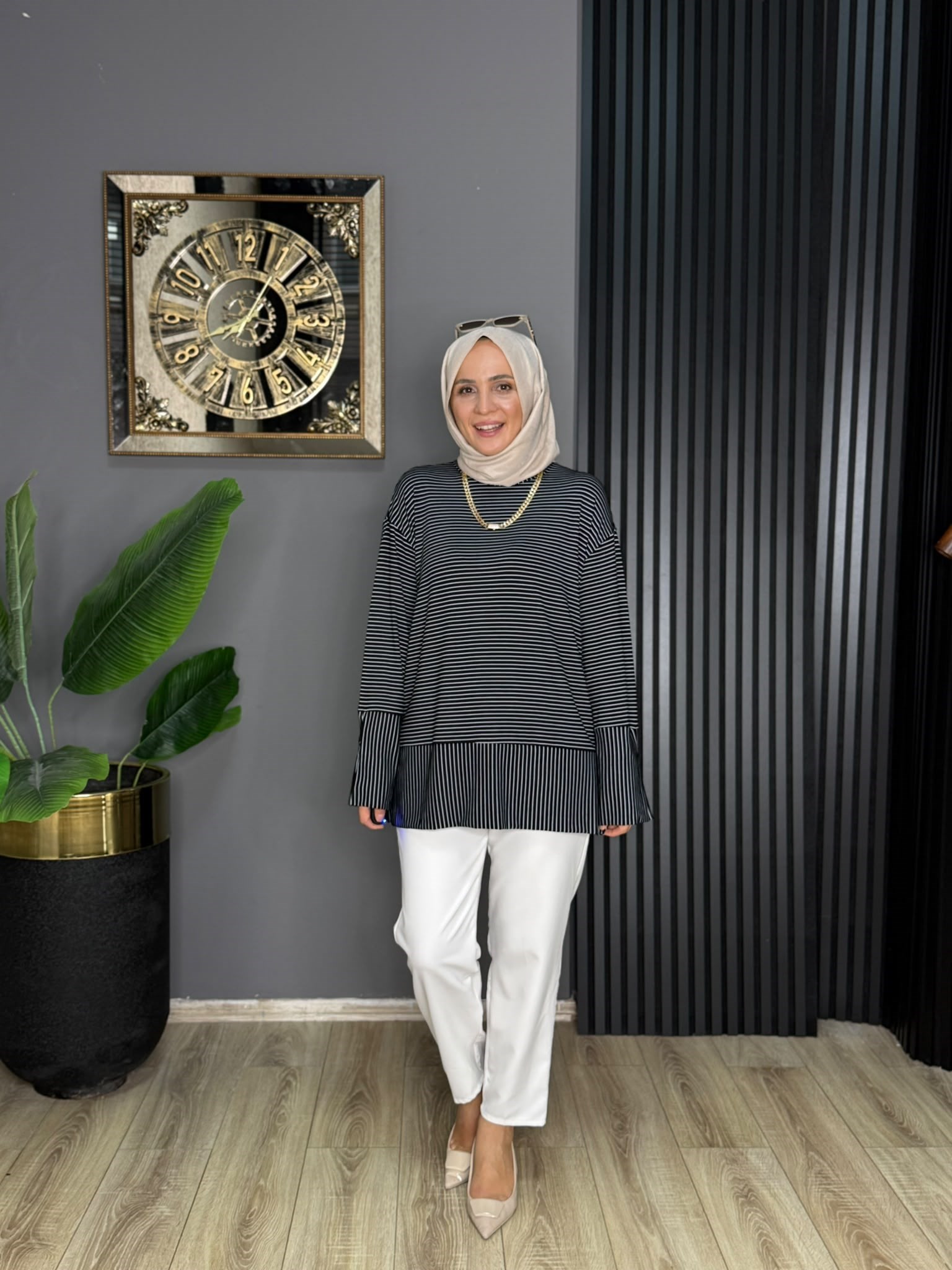 24438 NEVA ÇİZGİLİ TUNİK SİYAH 