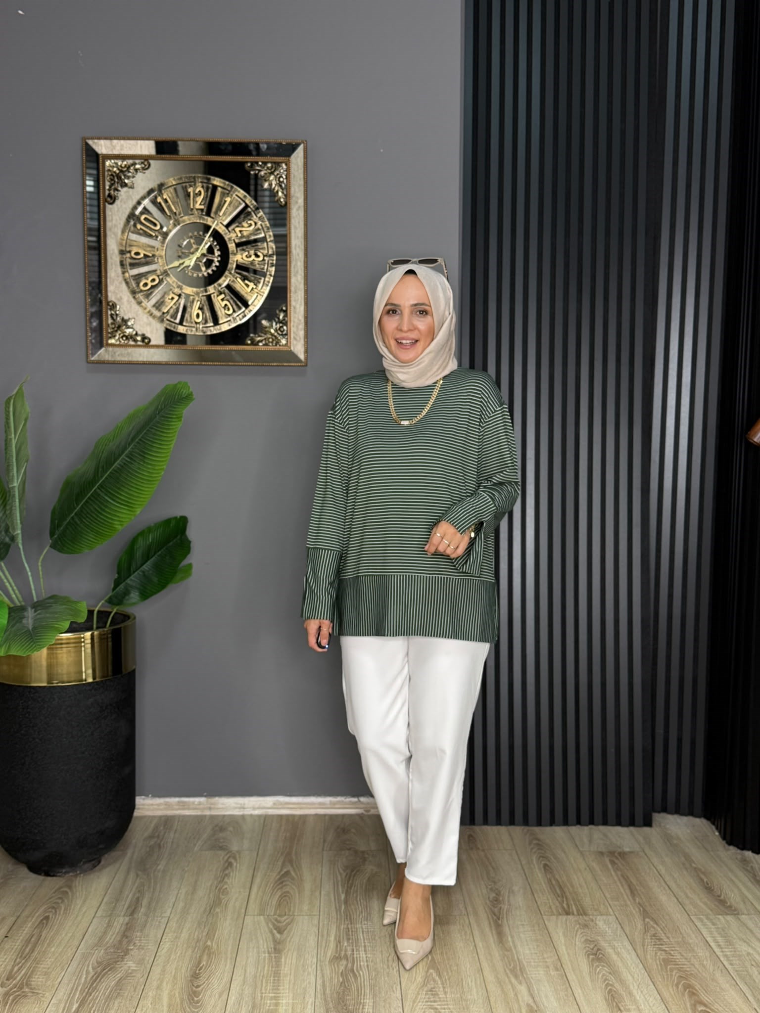 24438 NEVA ÇİZGİLİ TUNİK YEŞİL 