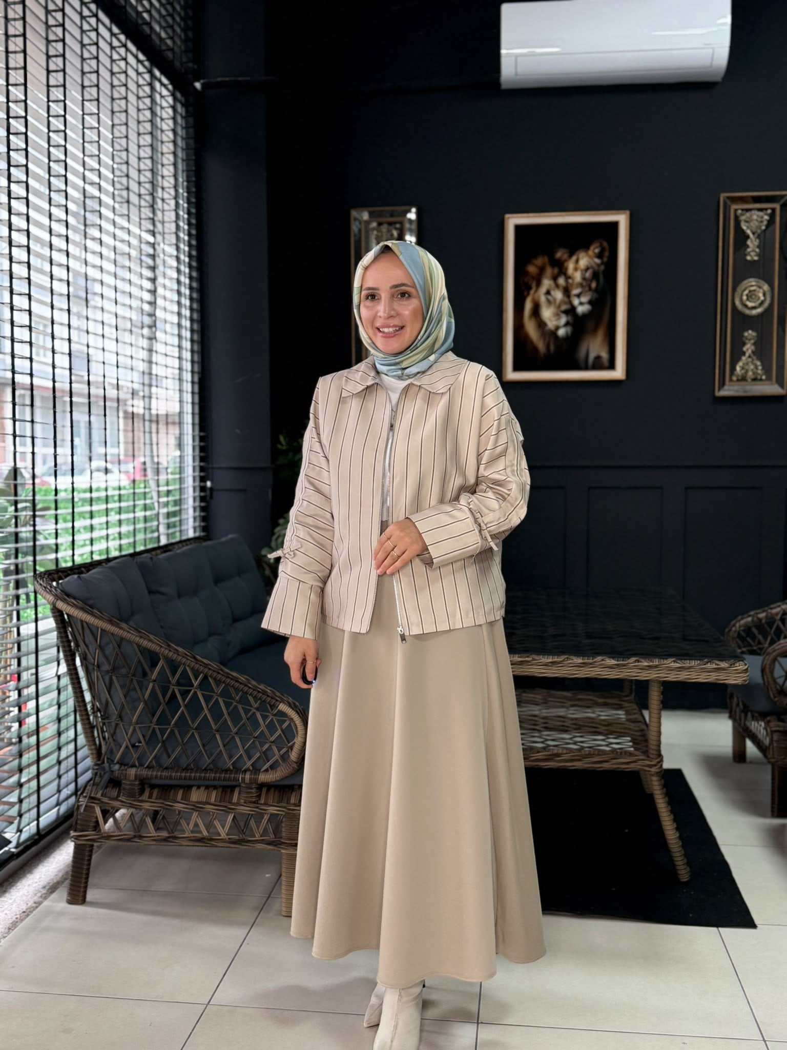 24458 ÇİZGİLİ CEKET BEJ 
