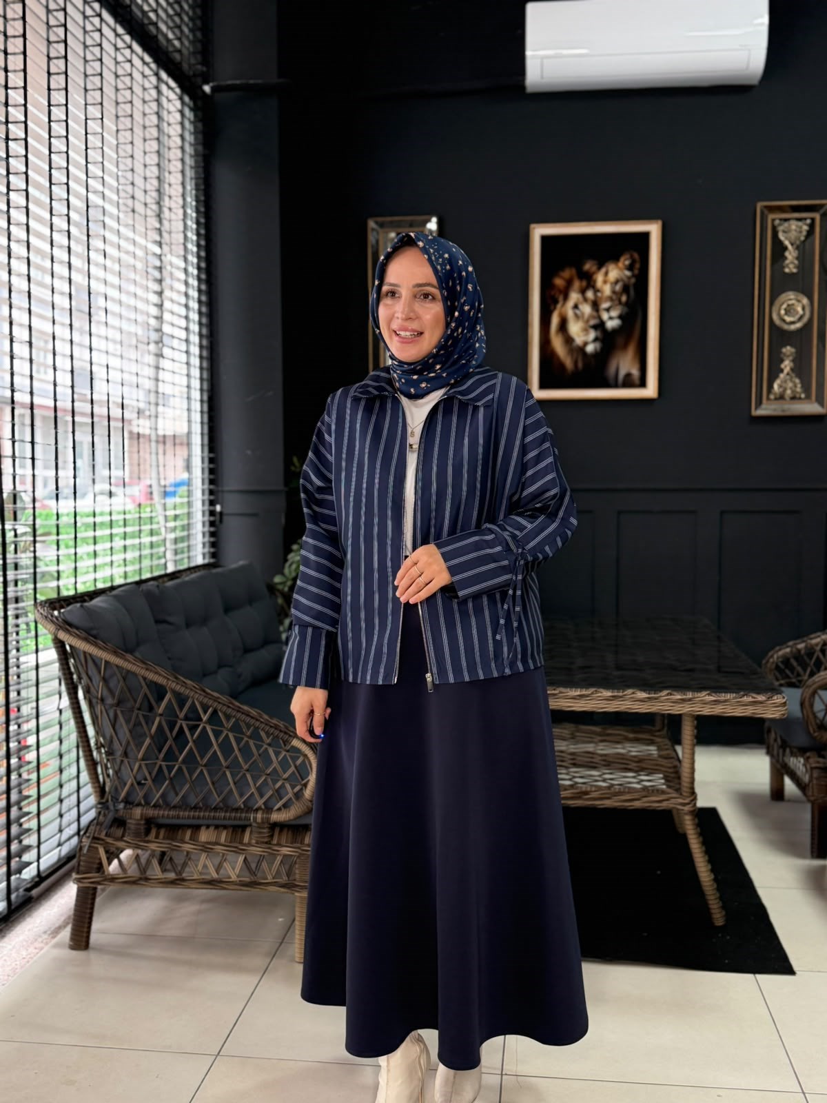 24458 ÇİZGİLİ CEKET LACİVERT 