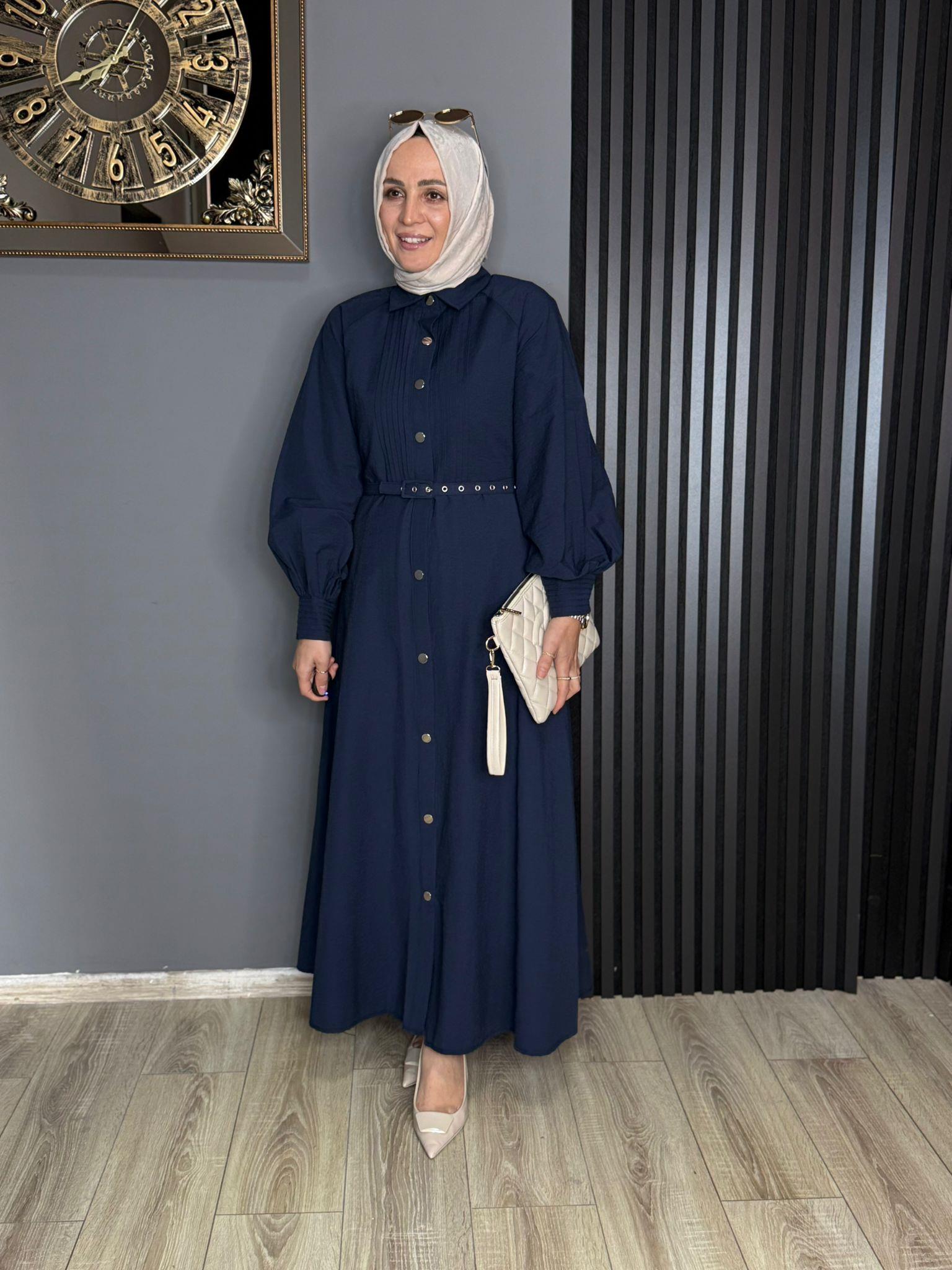 2502 DÜĞMELİ ELBİSE LACİVERT 