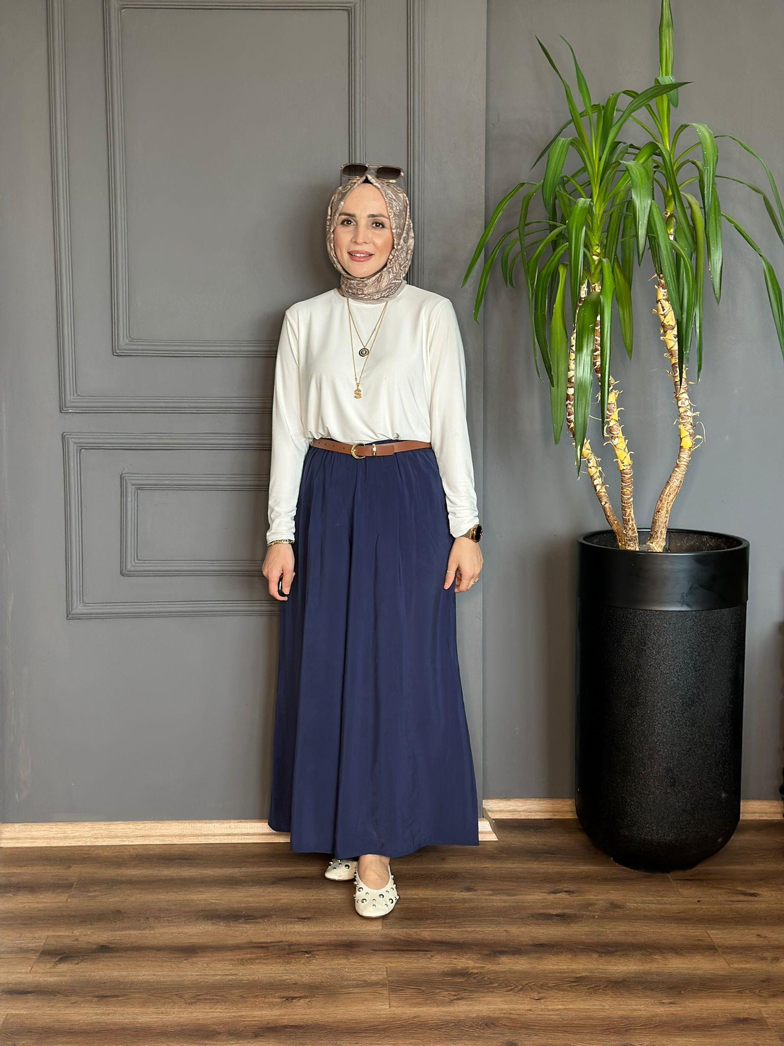 26083 TENSEL KUMAŞ ETEK PANTOLON LACİVERT 