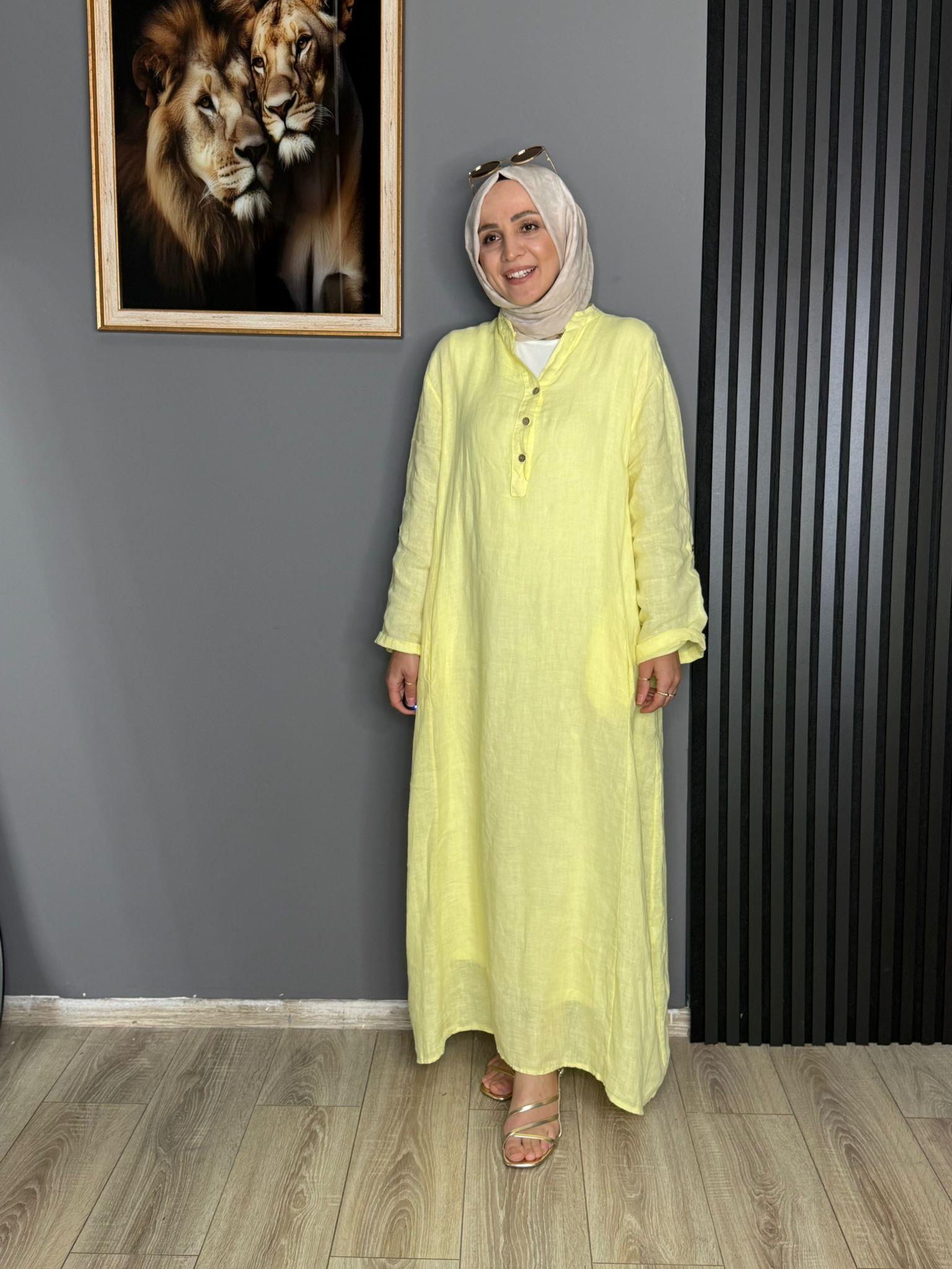 2701 KETEN ELBİSE SARI
