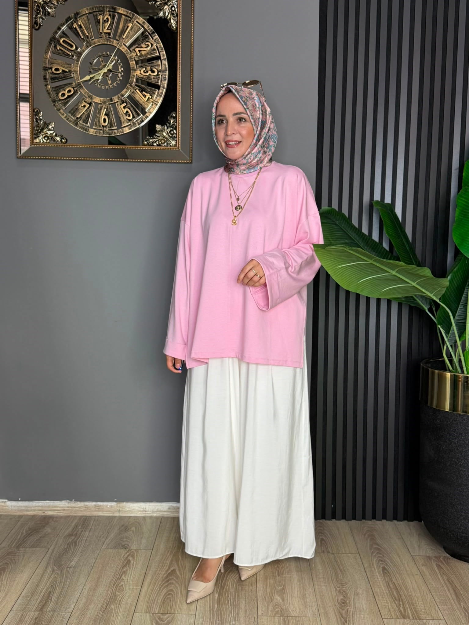 2755 DİKİŞ DETAY YIRTMAÇLI TUNİK PEMBE