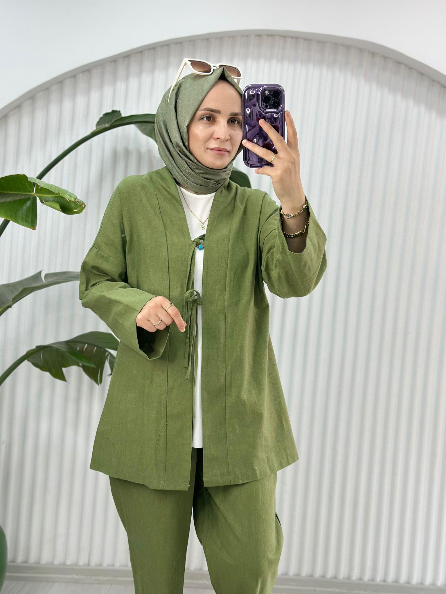 2856 KETEN PANTOLON TAKIM MİNT YEŞİL 