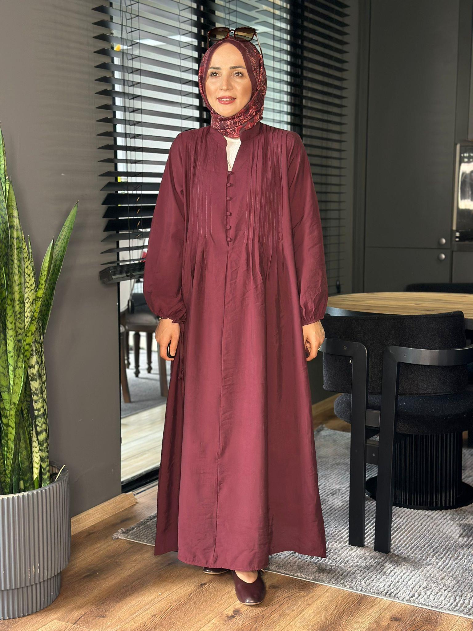 2980 NERVÜR DETAYLI ELBİSE BORDO 