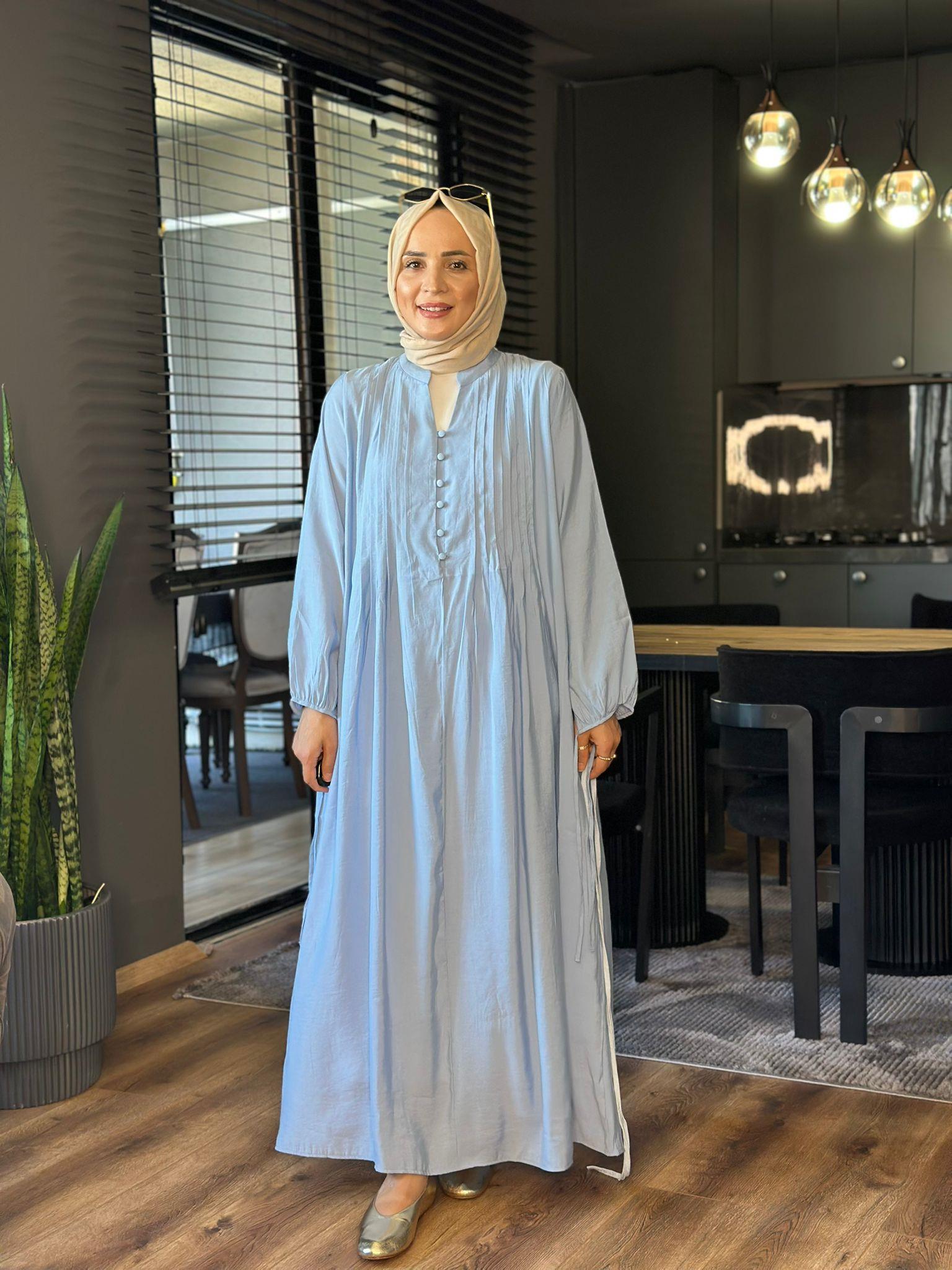 2980 PİLE DETAYLI BEBE MAVİ ELBİSE 