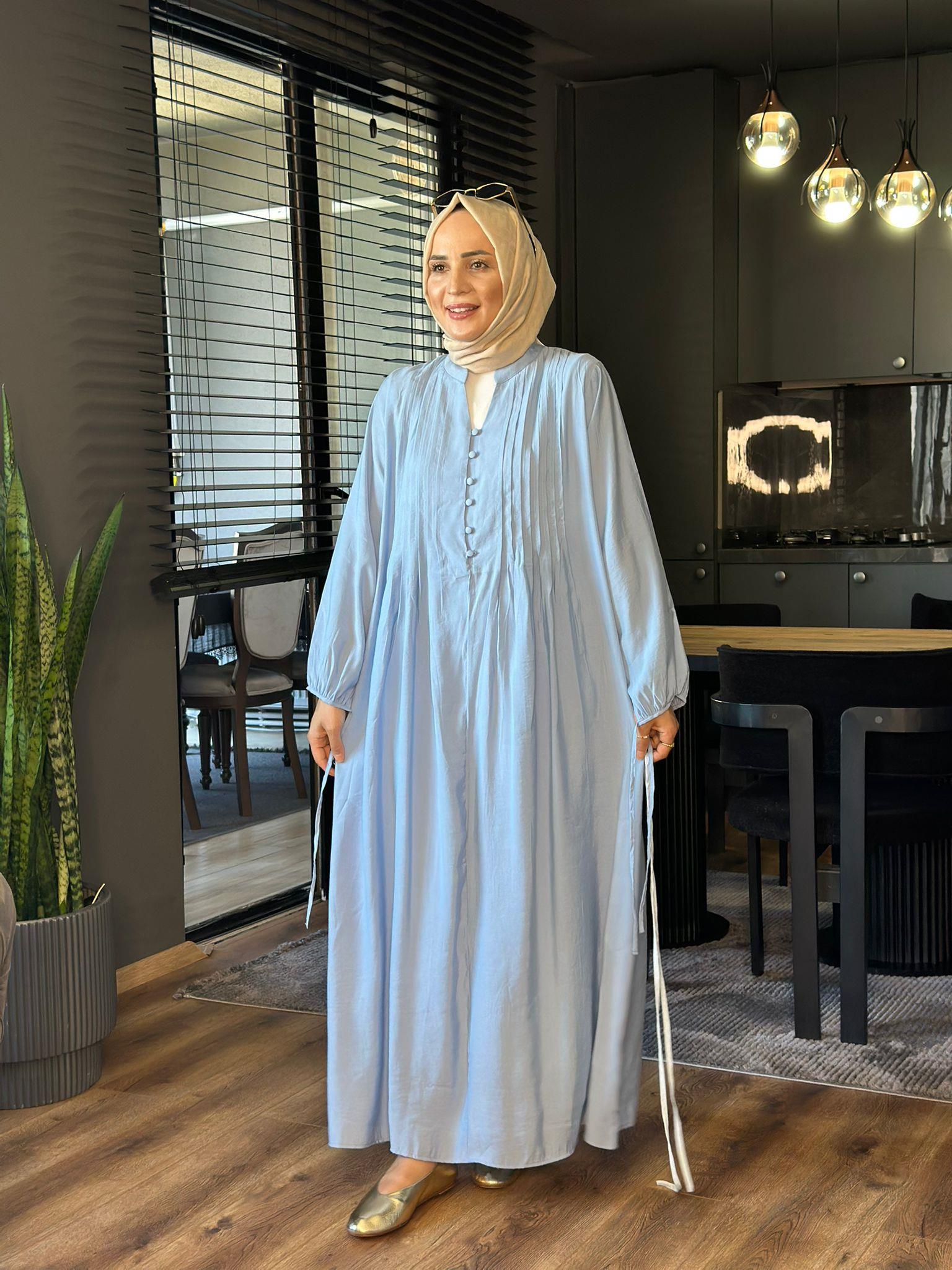 2980 PİLE DETAYLI BEBE MAVİ ELBİSE 