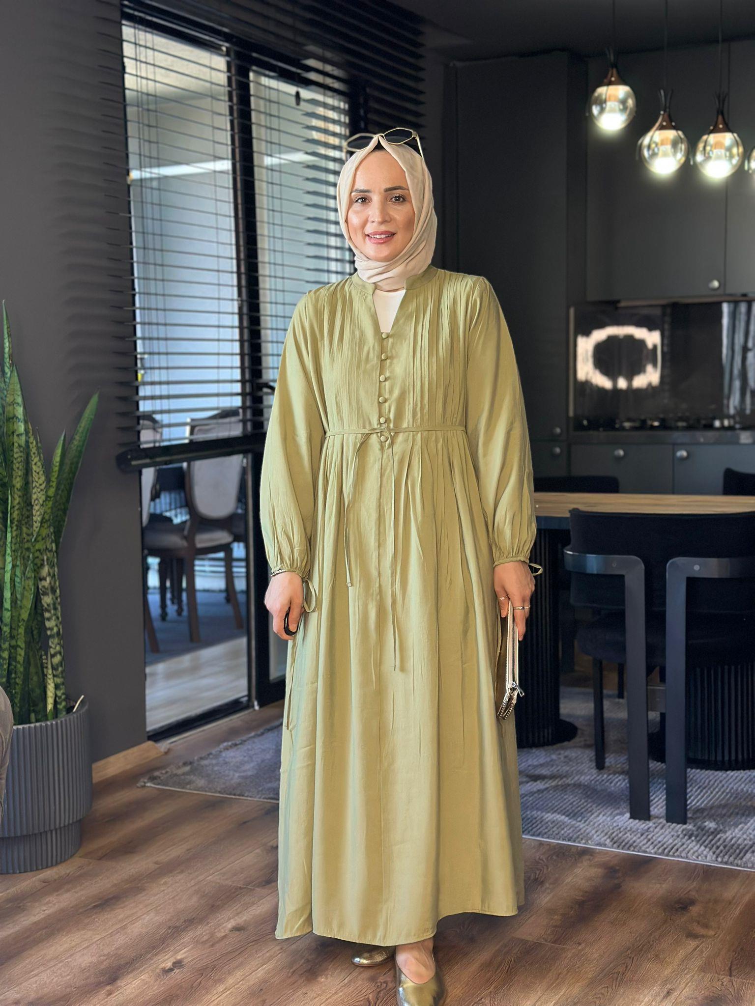 2980 PİLE DETAYLI HAKİ ELBİSE 