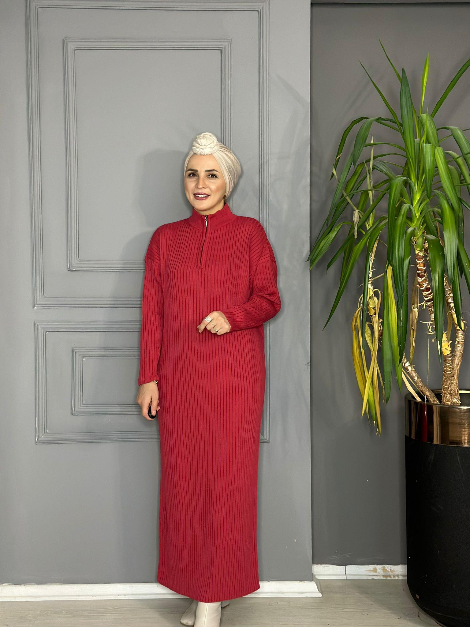 30233 YARI FERMUAR ELBİSE VİŞNE 