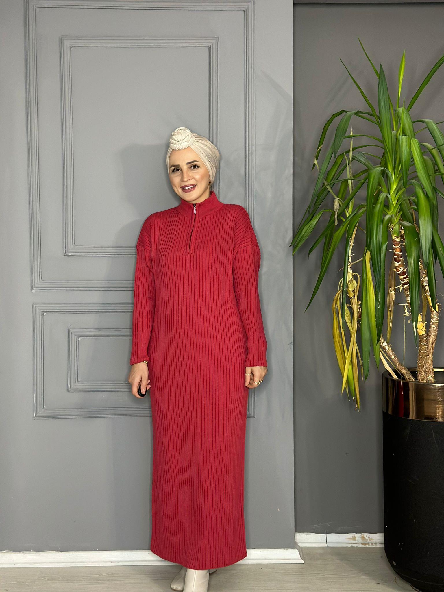 30233 YARI FERMUAR ELBİSE VİŞNE 