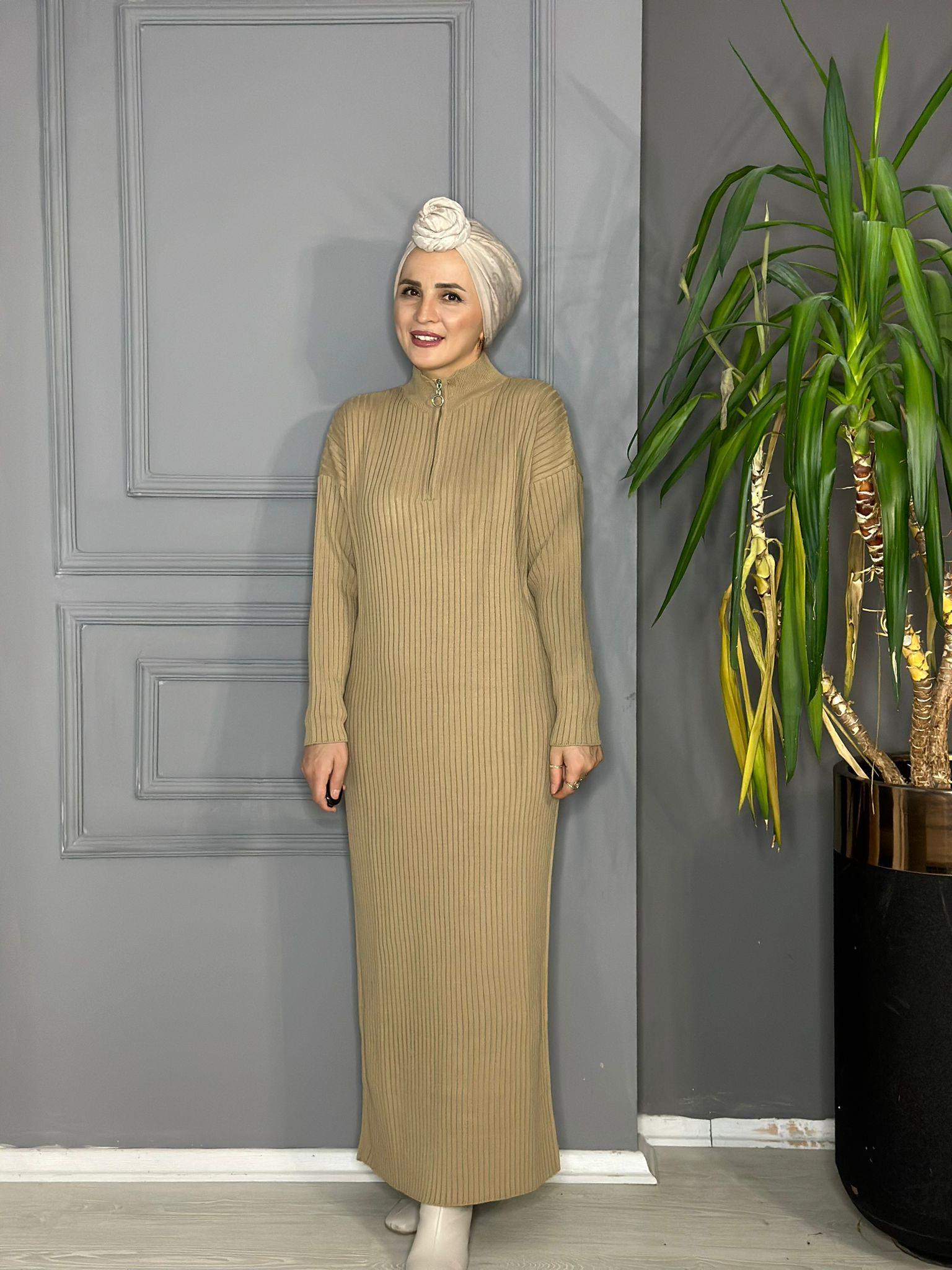 30233 YARI FERMUAR ELBİSE VİZON