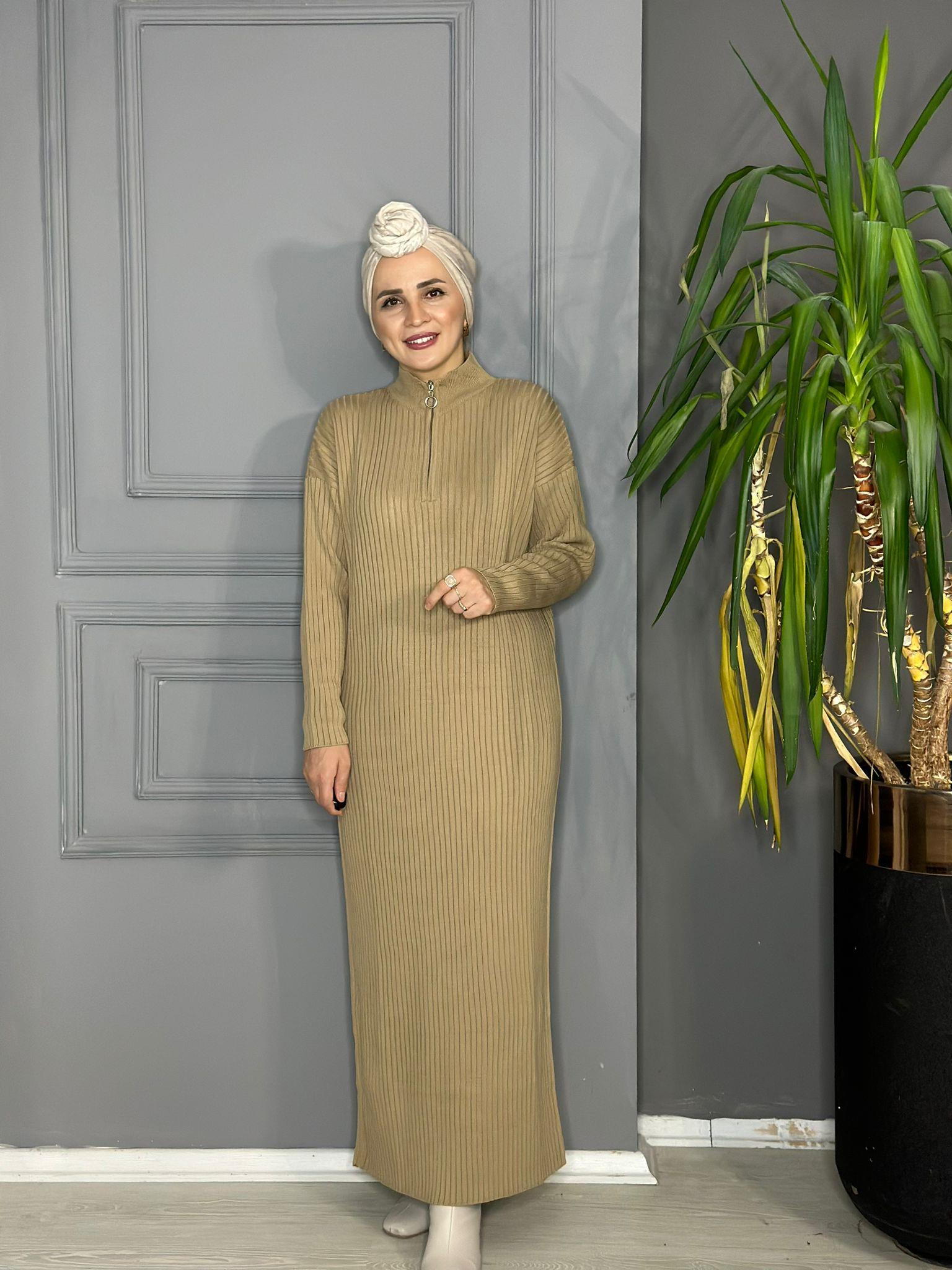 30233 YARI FERMUAR ELBİSE VİZON