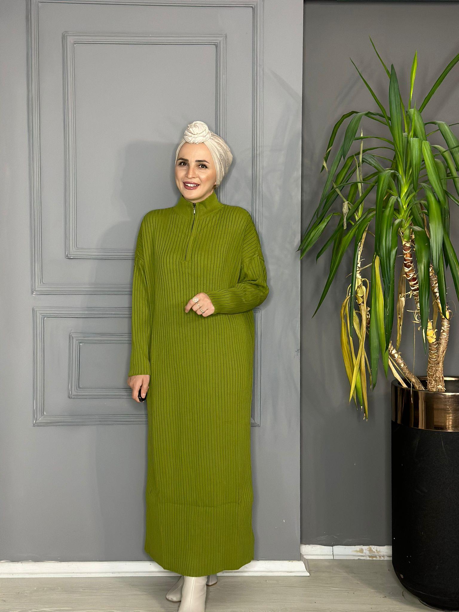 30233 YARI FERMUAR ELBİSE YAĞ YEŞİL