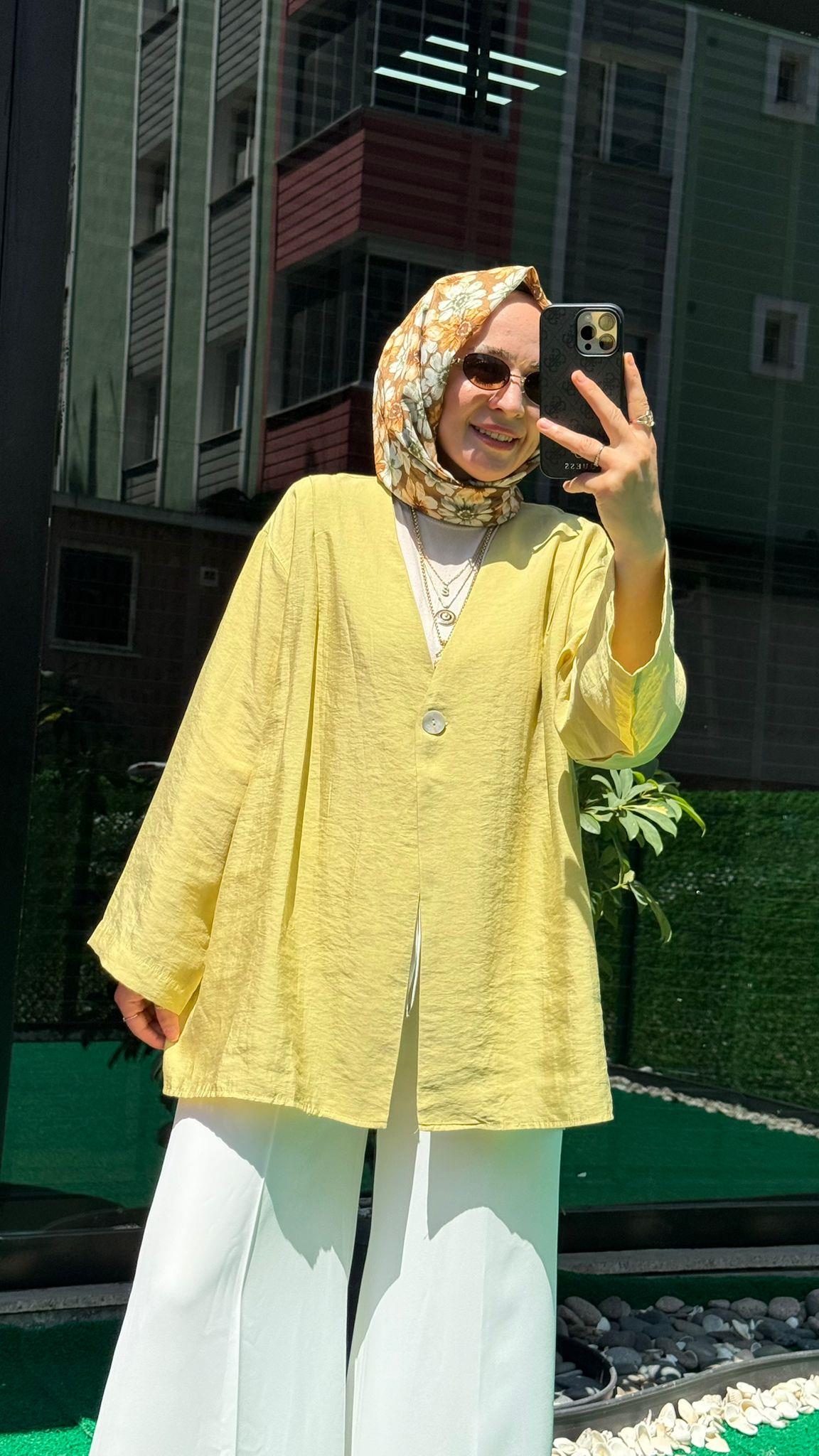 31099 TEK DÜĞMELİ KİMONO YAĞ YEŞİLİ STD 