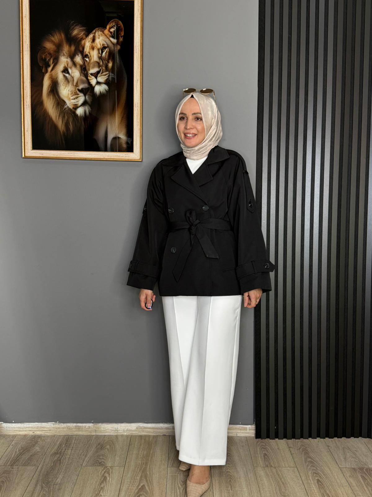 32489 KISA TRENÇKOT SİYAH 