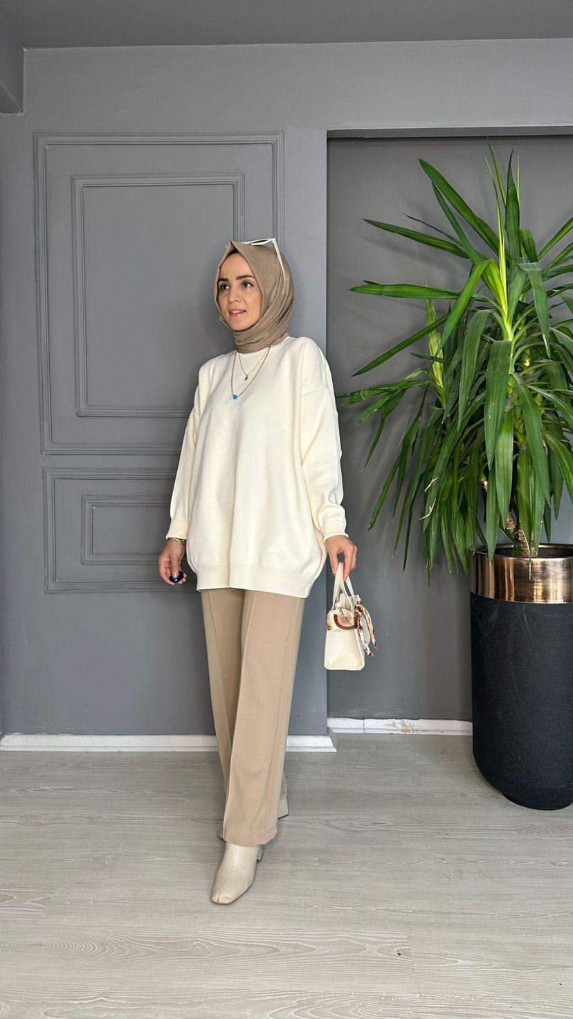 40470 OVERSİZE TRİKO  BEJ