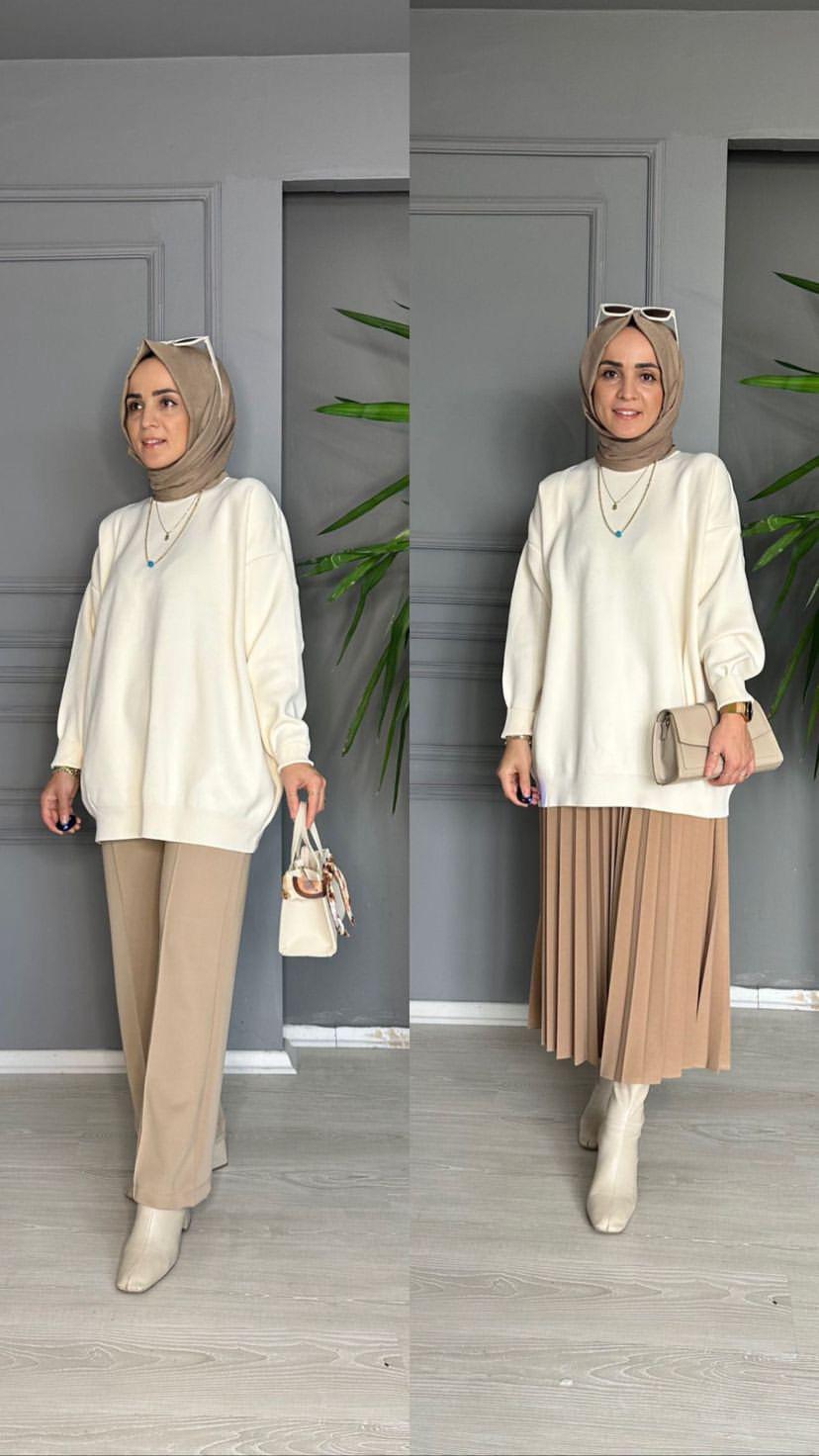 40470 OVERSİZE TRİKO  BEJ