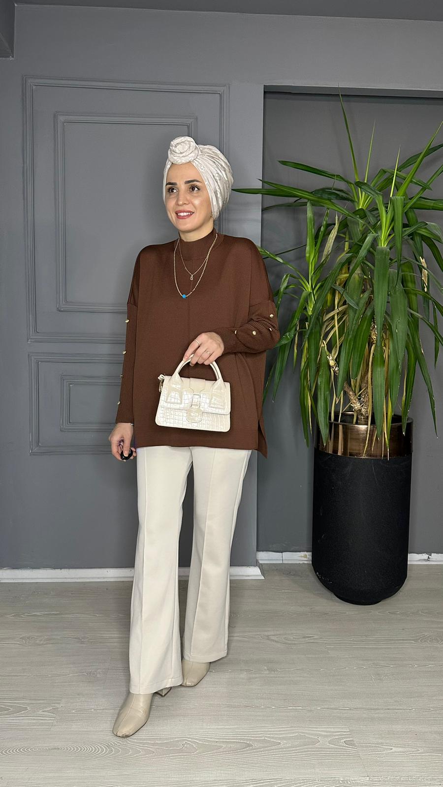 40689 DÜĞMELİ ÇELİK ÖRME TRİKO KAHVE 