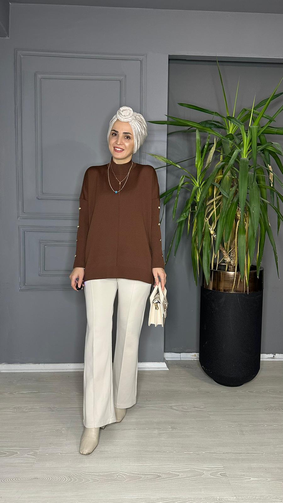 40689 DÜĞMELİ ÇELİK ÖRME TRİKO KAHVE 