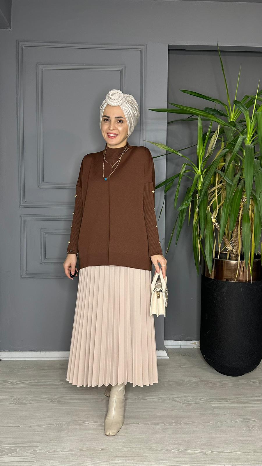 40689 DÜĞMELİ ÇELİK ÖRME TRİKO KAHVE 