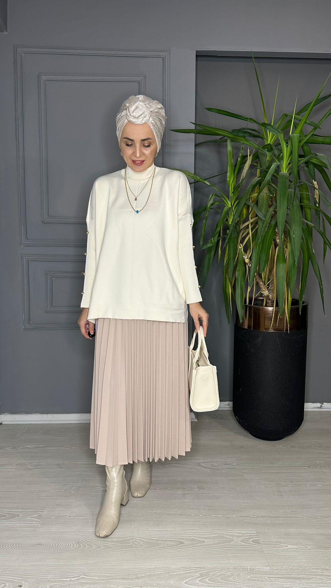 40689 DÜĞMELİ ÇELİK ÖRME TRİKO KREM