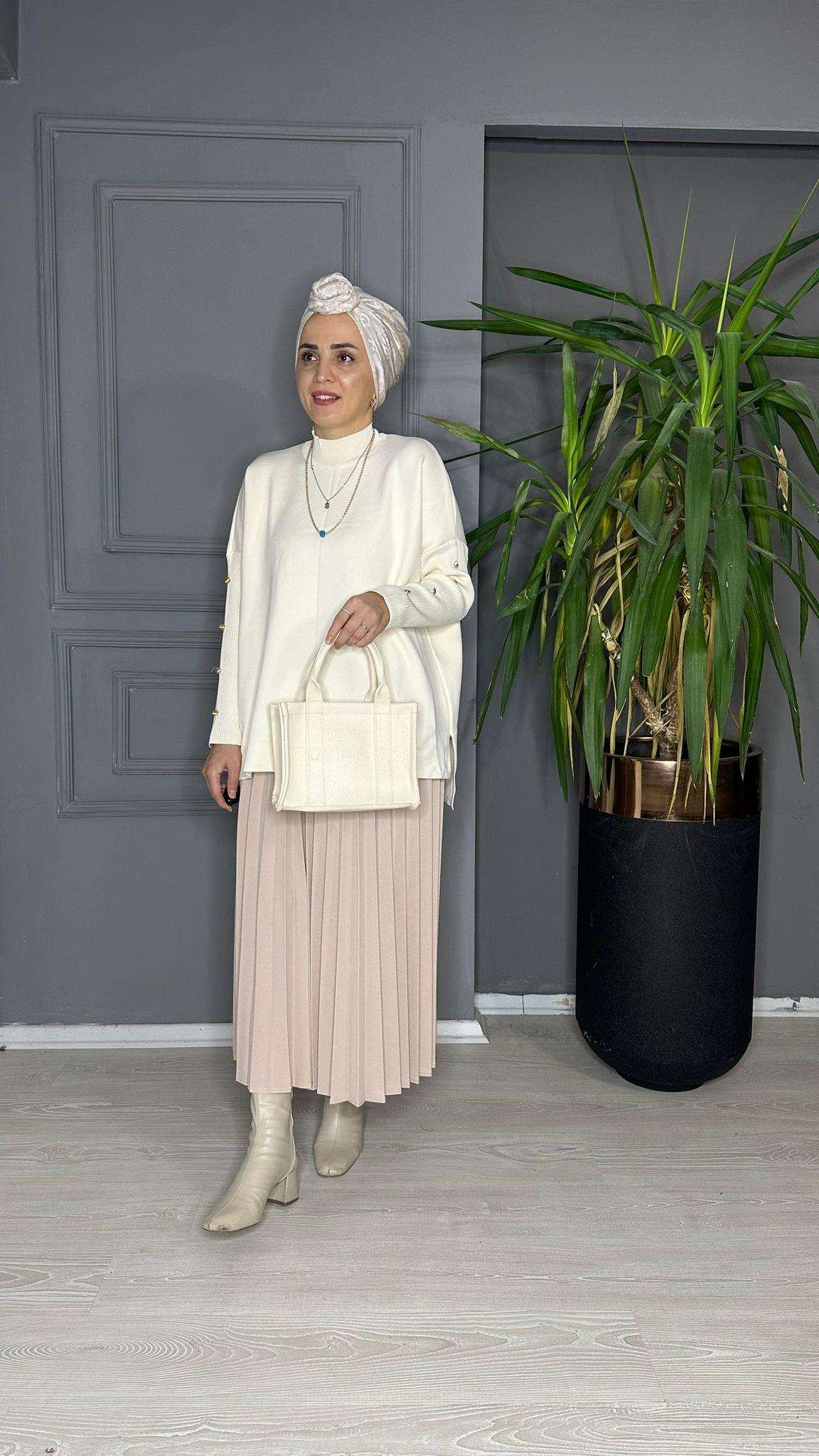 40689 DÜĞMELİ ÇELİK ÖRME TRİKO KREM