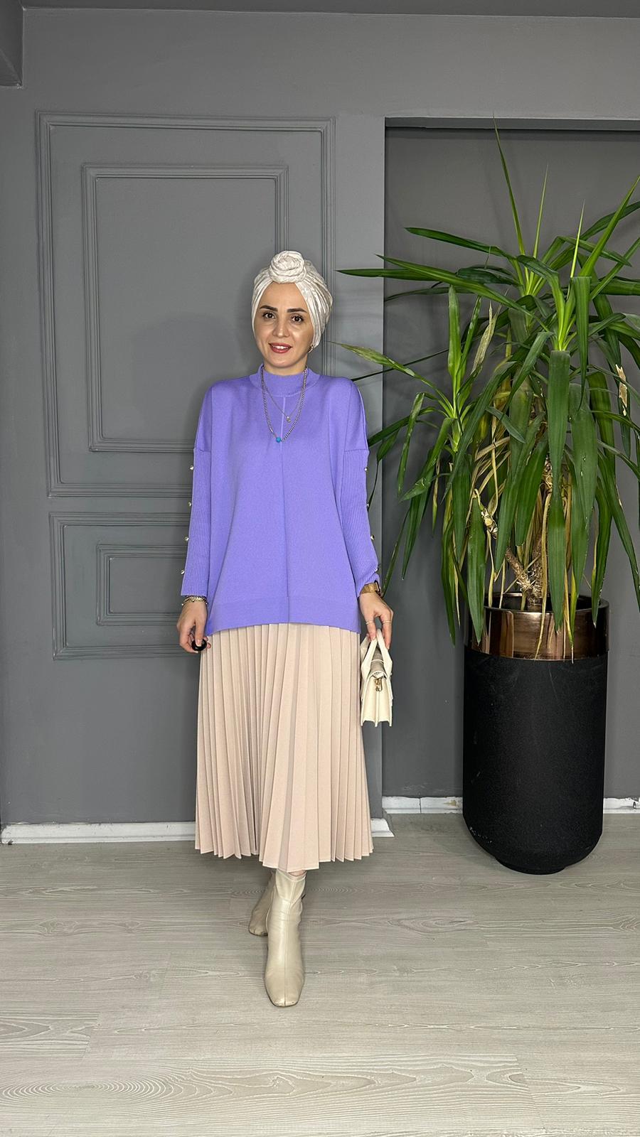 40689 DÜĞMELİ ÇELİK ÖRME TRİKO LİLA 