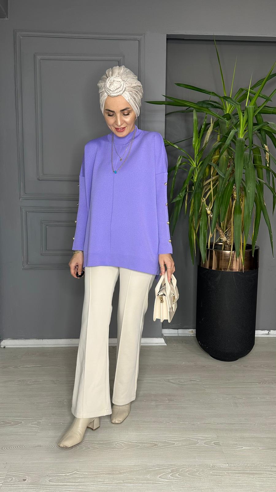 40689 DÜĞMELİ ÇELİK ÖRME TRİKO LİLA 