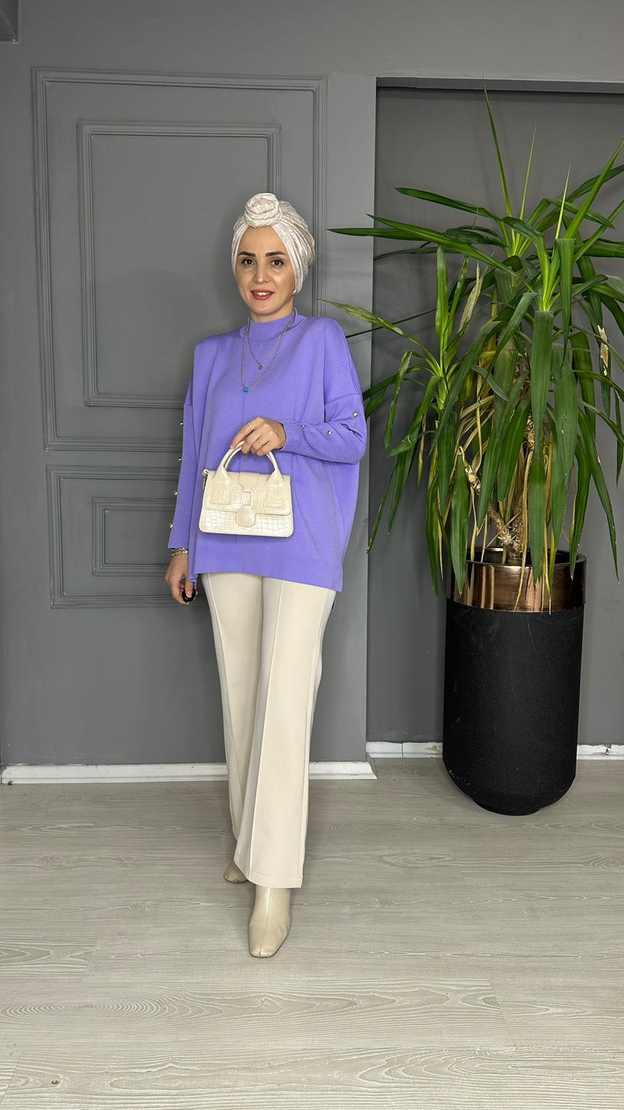 40689 DÜĞMELİ ÇELİK ÖRME TRİKO LİLA 