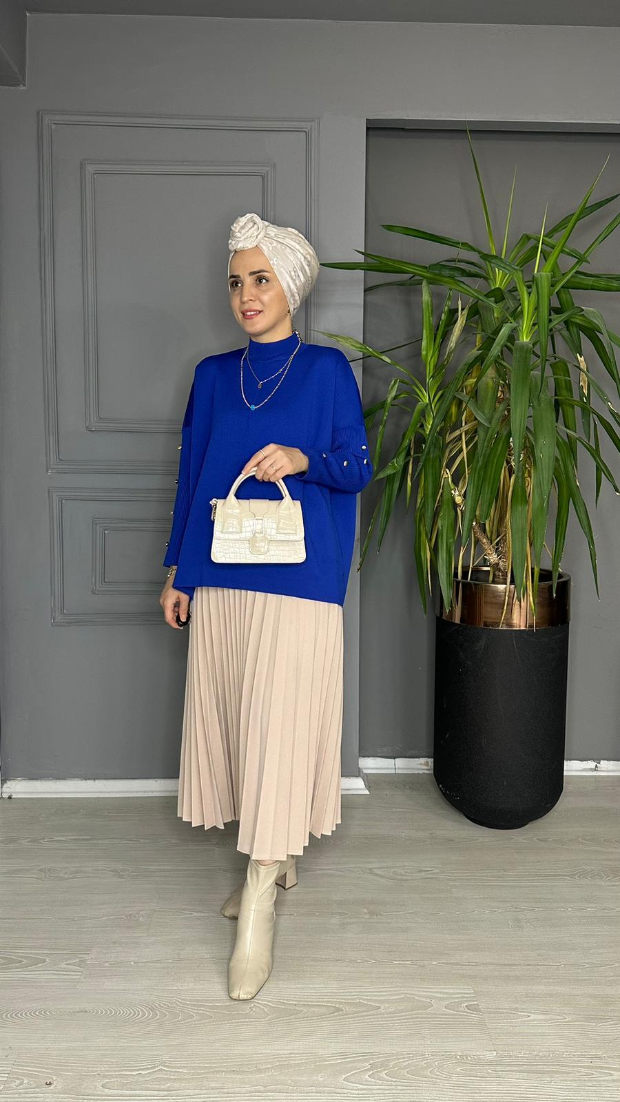 40689 DÜĞMELİ ÇELİK ÖRME TRİKO SAKS MAVİ